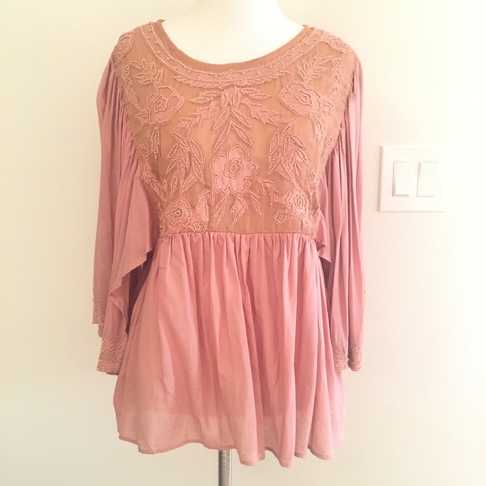 New! Anthropologie love Sam blush floral blouse S
